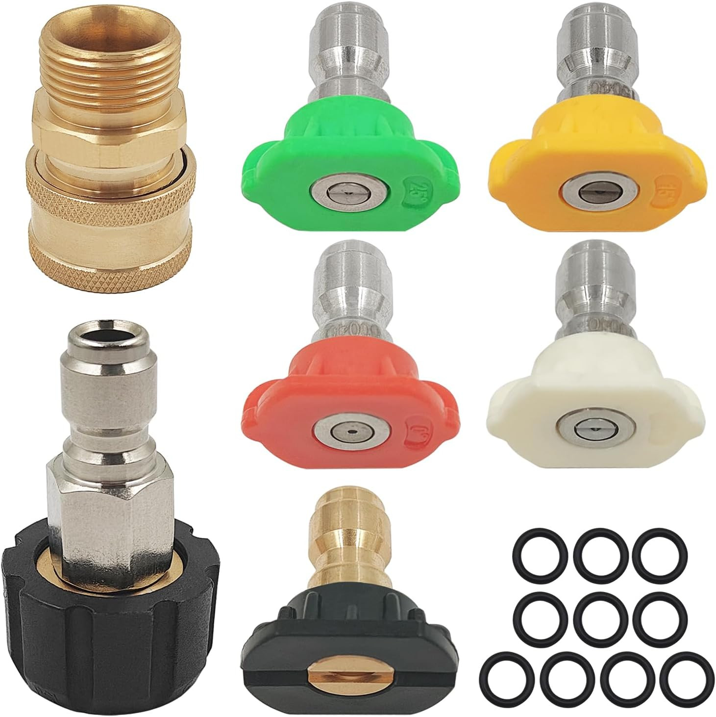 5 Pcs Pressure Washer Spray Nozzles + 2 M22 14Mm Quick Connect Kit + 10 O-Rings