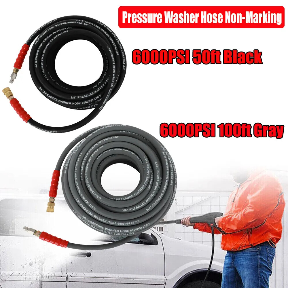 2 Wire Braid Non-Marking 6000psi Hot Water Pressure Washer Hose 3/8″ x 100ft