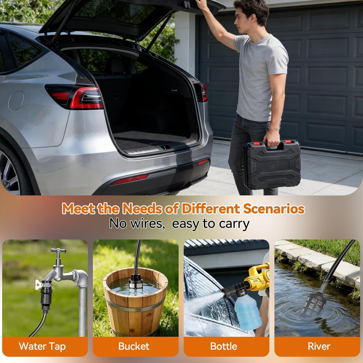 Portable Car Washer Accessories，6-In-1 Nozzle,10 Level,Handheld Car Washer, 16FT