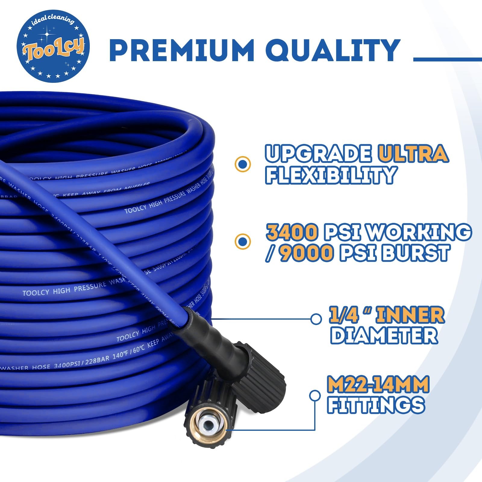 TOOLCY PVC pressure washer hose 50ft 3400 PSI