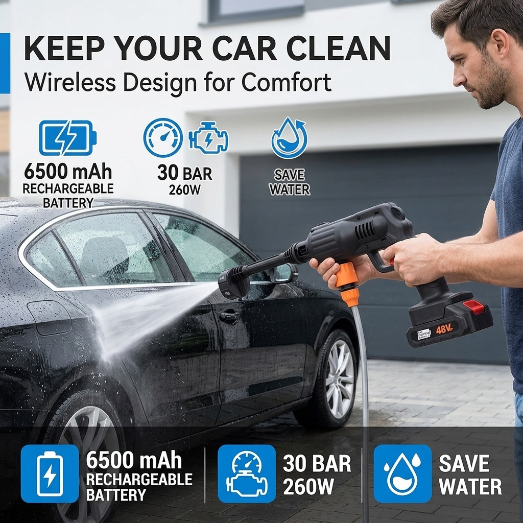 Portable Cordless Electric High Pressure Washer Water Spray Gun Car Cleaner Tool