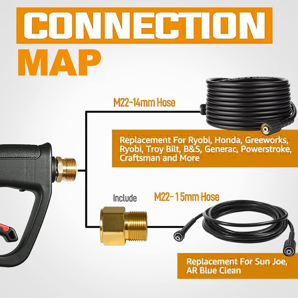 YAMATIC Pressure Washer Gun and Wand with M22 Male Inlet 1/4″ Quick 4000 PSI