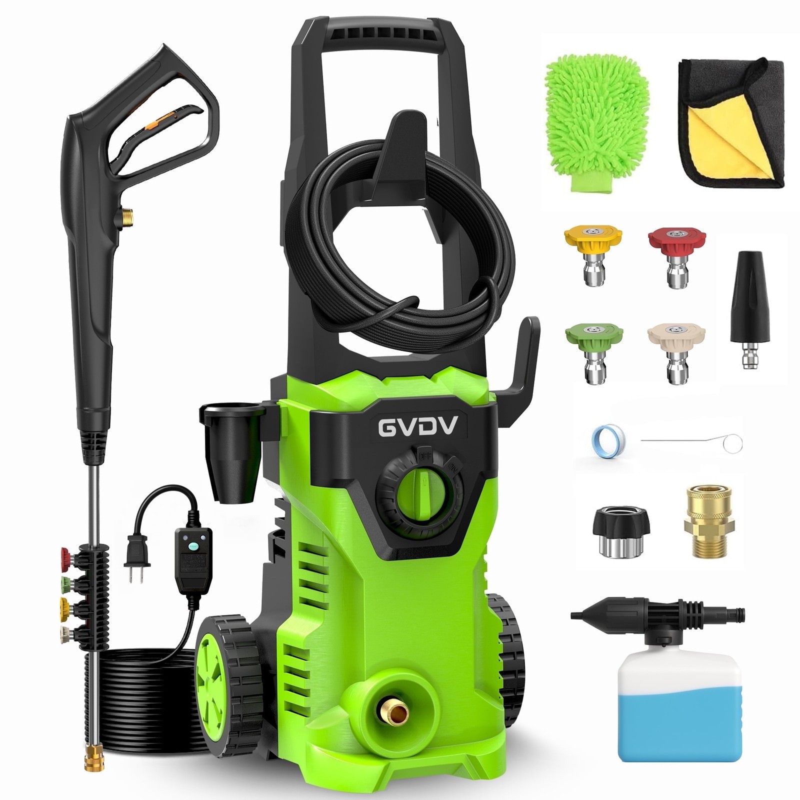 GVDV Electric Pressure Washer, 3400 PSI 2.1 GPM with Foam Cannon & 5 Nozzles,