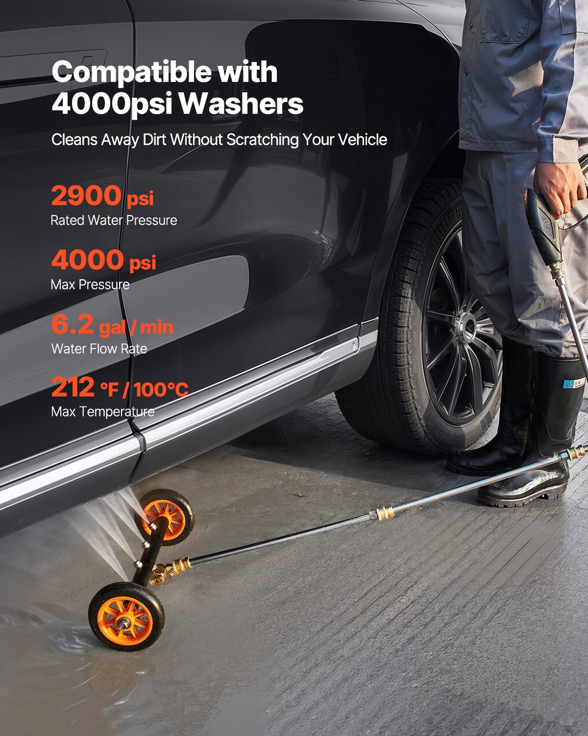 VEVOR 16″ Pressure Washer Undercarriage Cleaner with 2 Wheels 2 Extended Wands