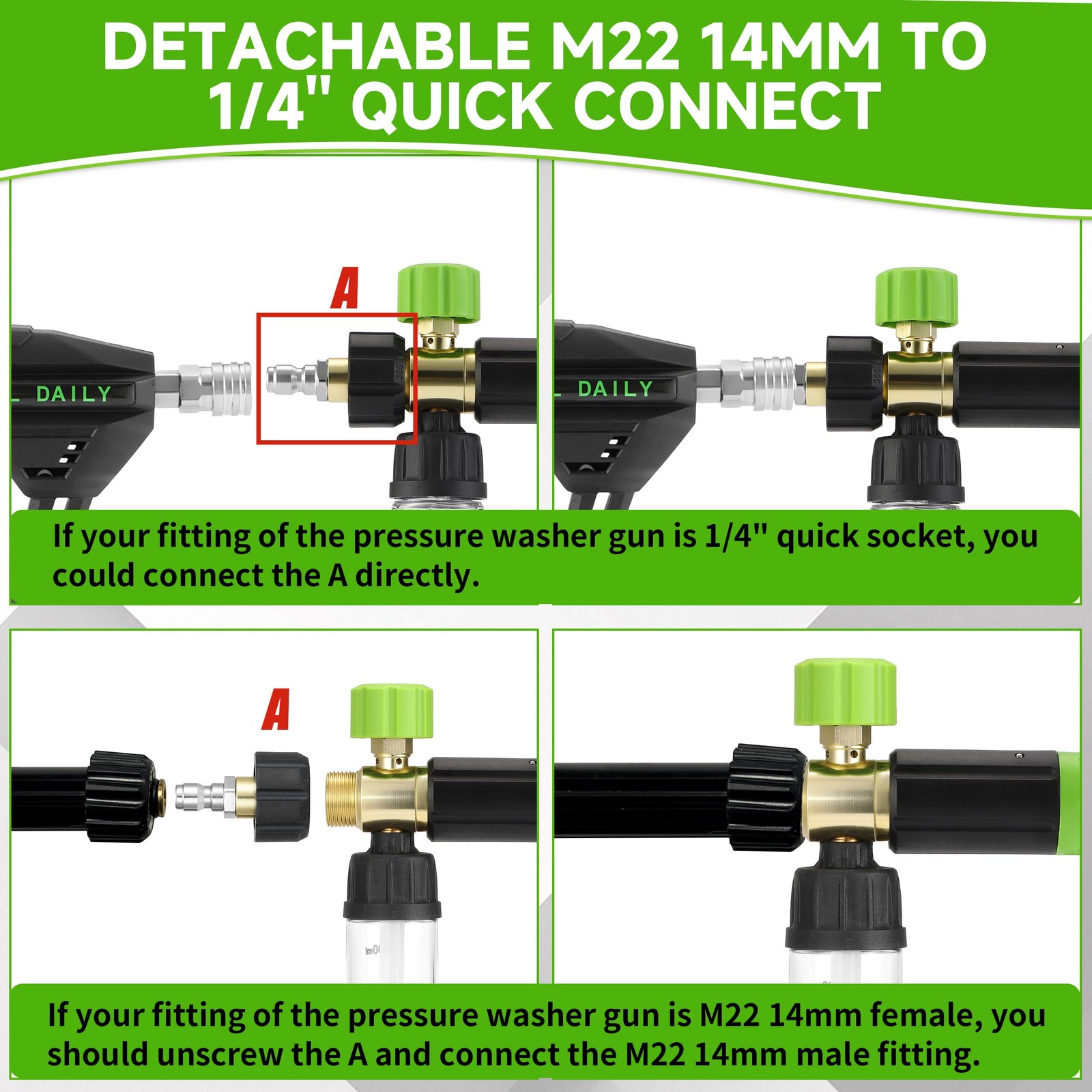 Short Pressure Washer with Mini Foam Cannon, Dual Connector Accessory, 5 Powe…