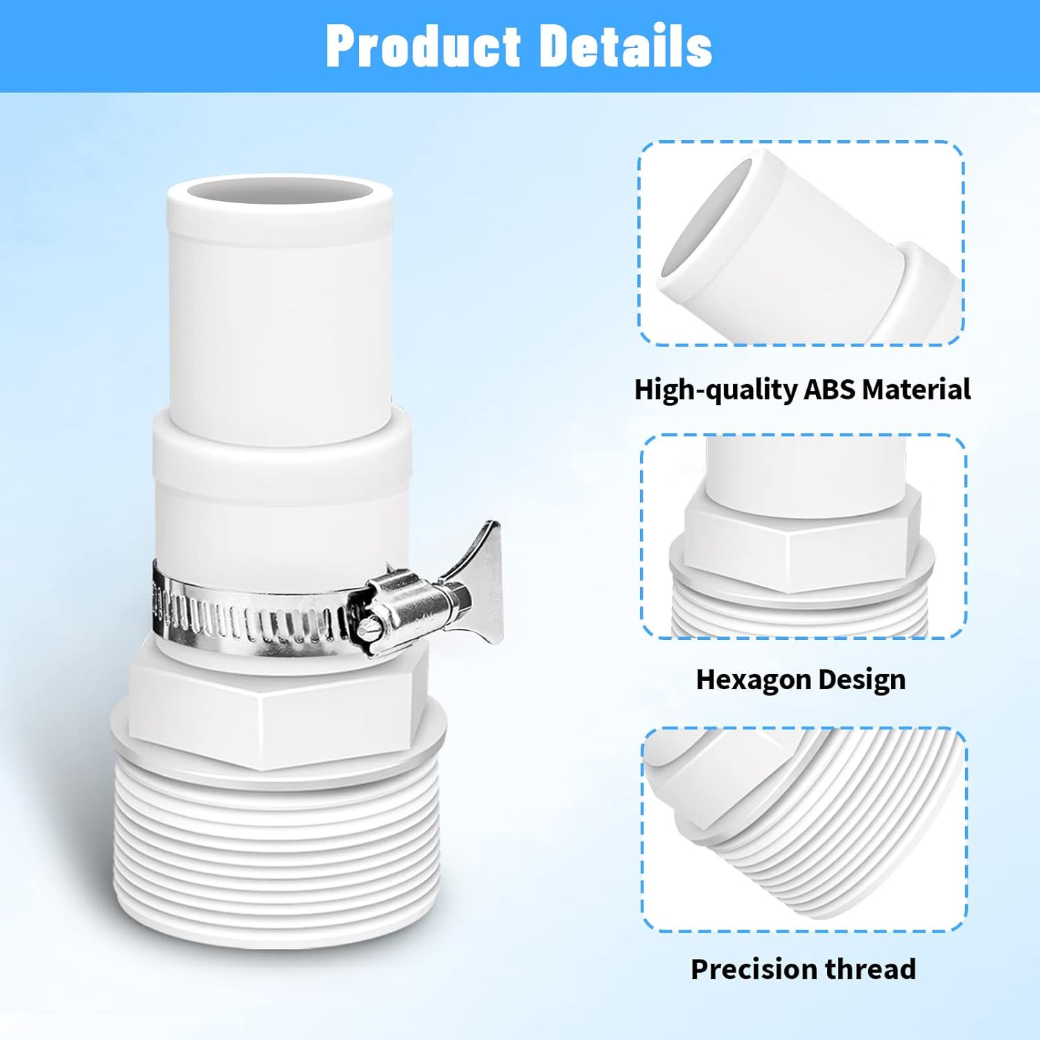 Universal 1.25″ / 1.5″ Combo Hose Adapter Pool Filter Pump Hose Adapter with Cla