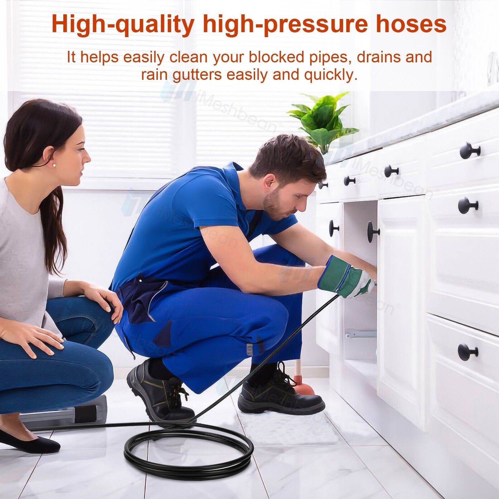 50/100FT 5800PSI Sewer Jetter Nozzle Kit Drain Cleaning Hose for Pressure Washer