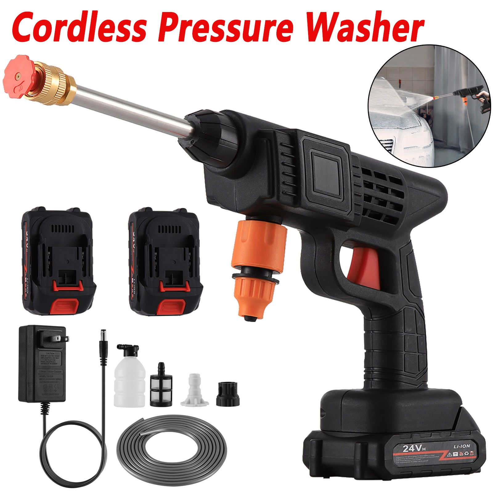 Portable Cordless Electric High Pressure Water Spray Gun Car Washer Cleaner Tool