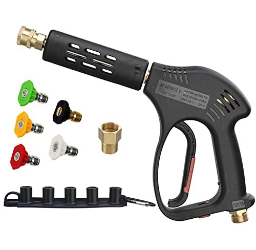 Short High Pressure Washer Gun 5000 PSI M22 Fitting 5 Nozzle Tips Hot Cold