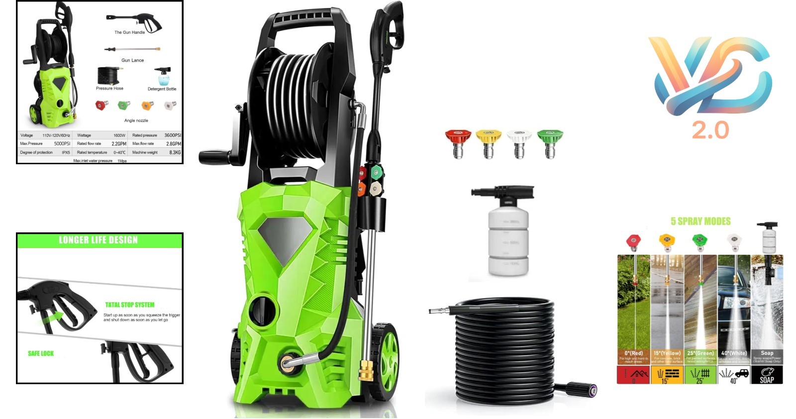 5000 PSI Electric Pressure Washer 2.8 GPM with Nozzles & Soap Bottle