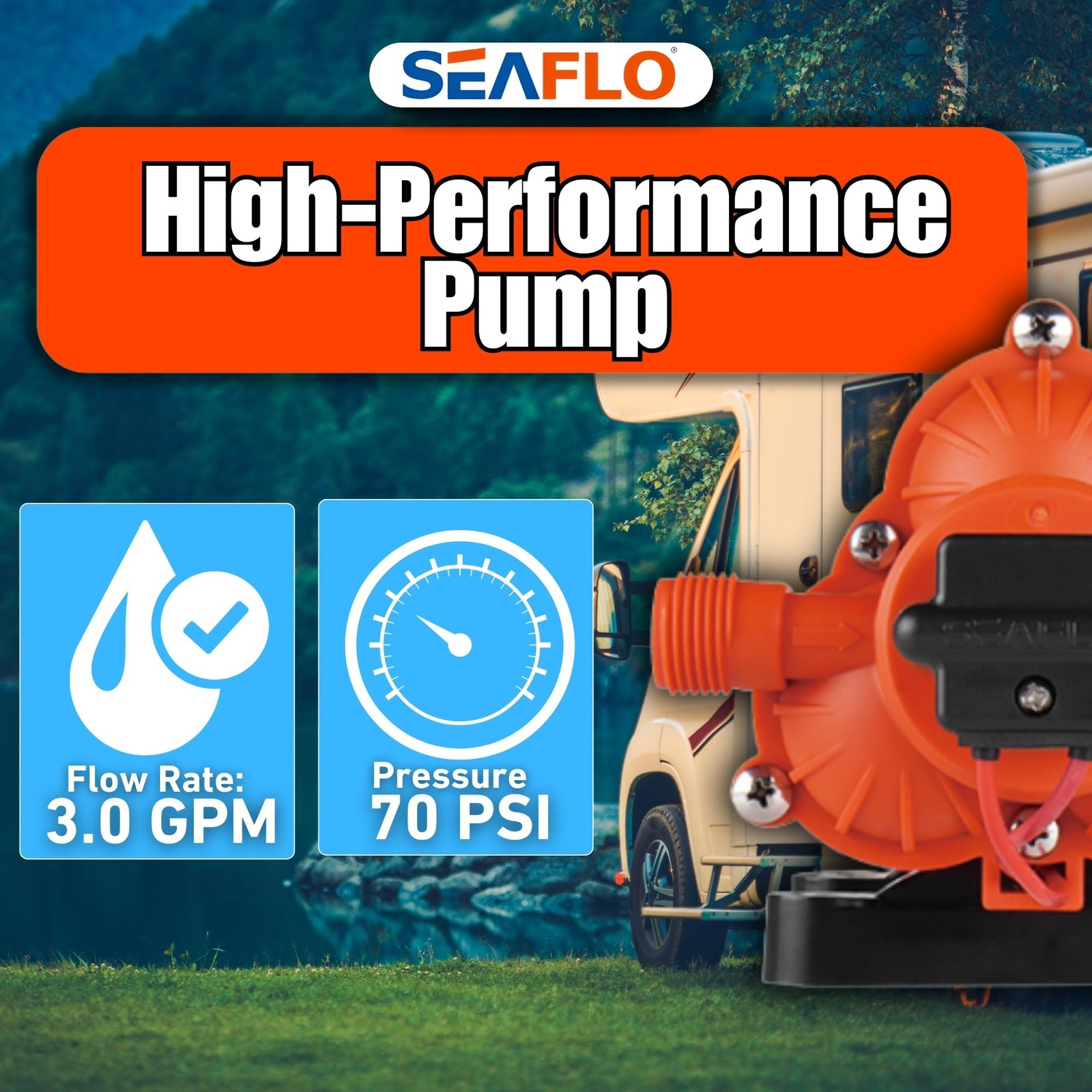 SEAFLO 33-Series Washdown Pump Kit – 12V DC, 3.0 GPM, 70 PSI