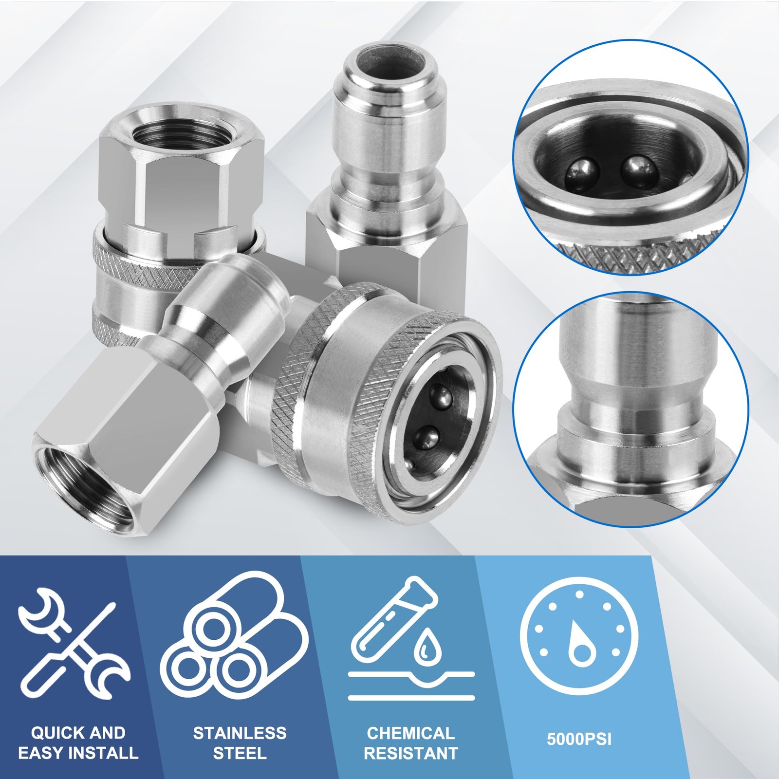 8 PCS Pressure Washer Quick Connect 3/8 Inch Stainless NPT Female Thread
