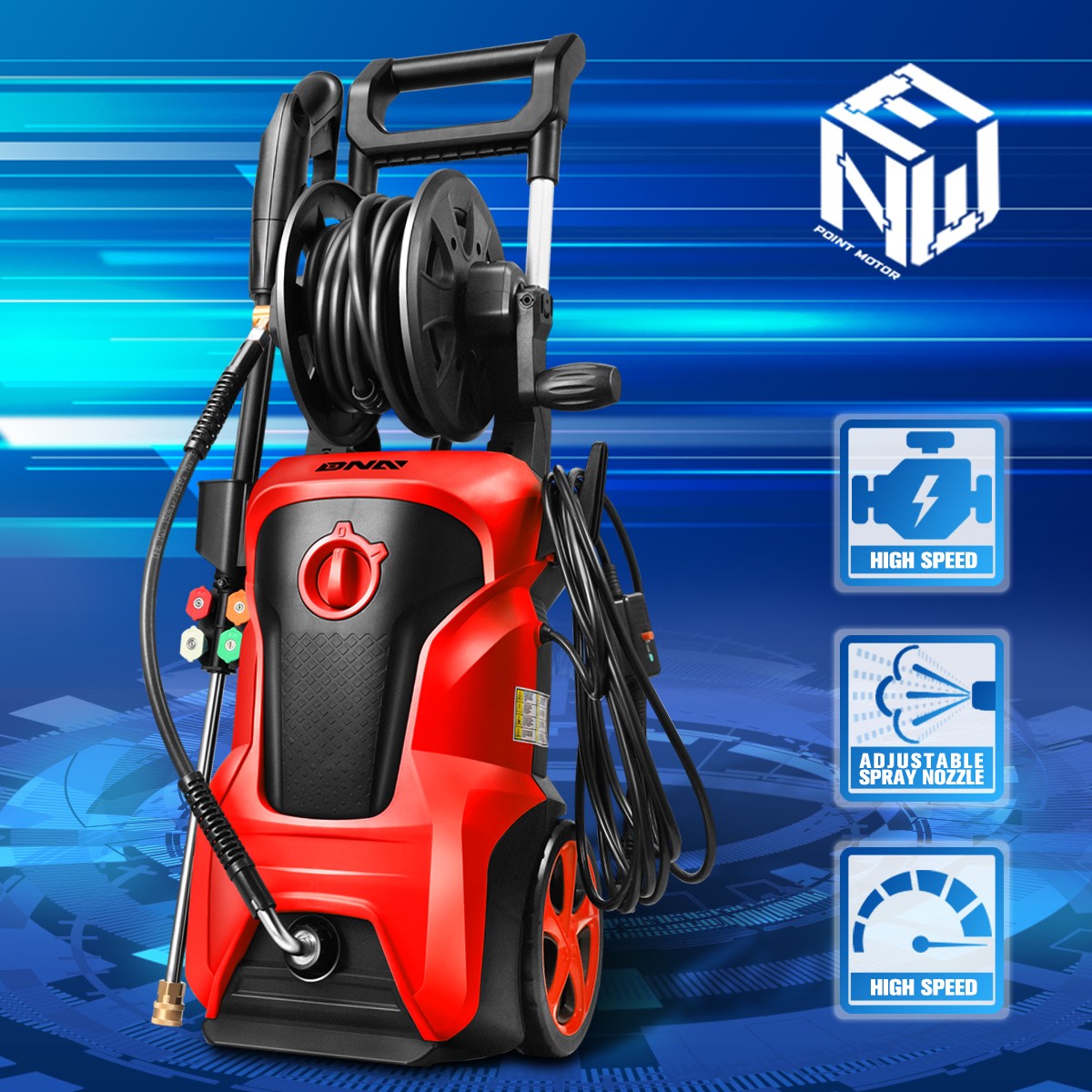 2176 PSI 2.4 GPM High-Pressure Electric Power Cleaner Car Washer Machine Red