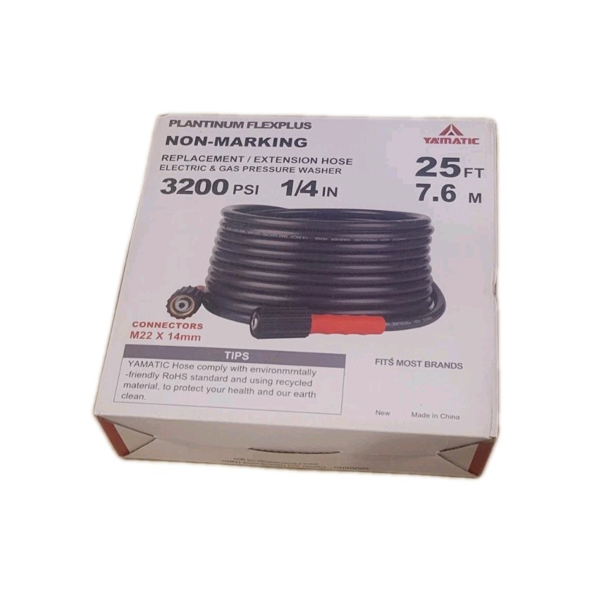YAMATIC Pressure Washer Hose 25 FT Power Washer Hose 1/4″ Kink Free M22 14mm