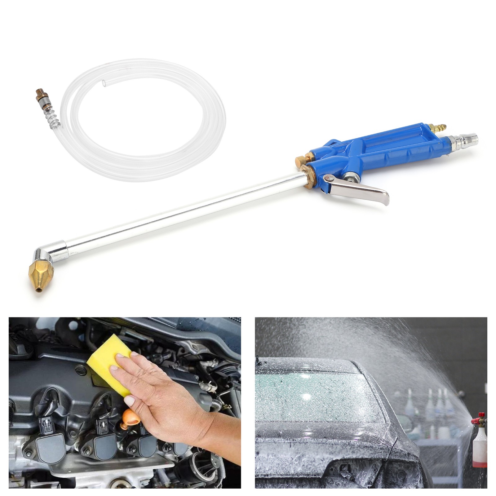 Car Washer Water Spray Gun Steel With 120cm/47in Long Hose Universal For Engine