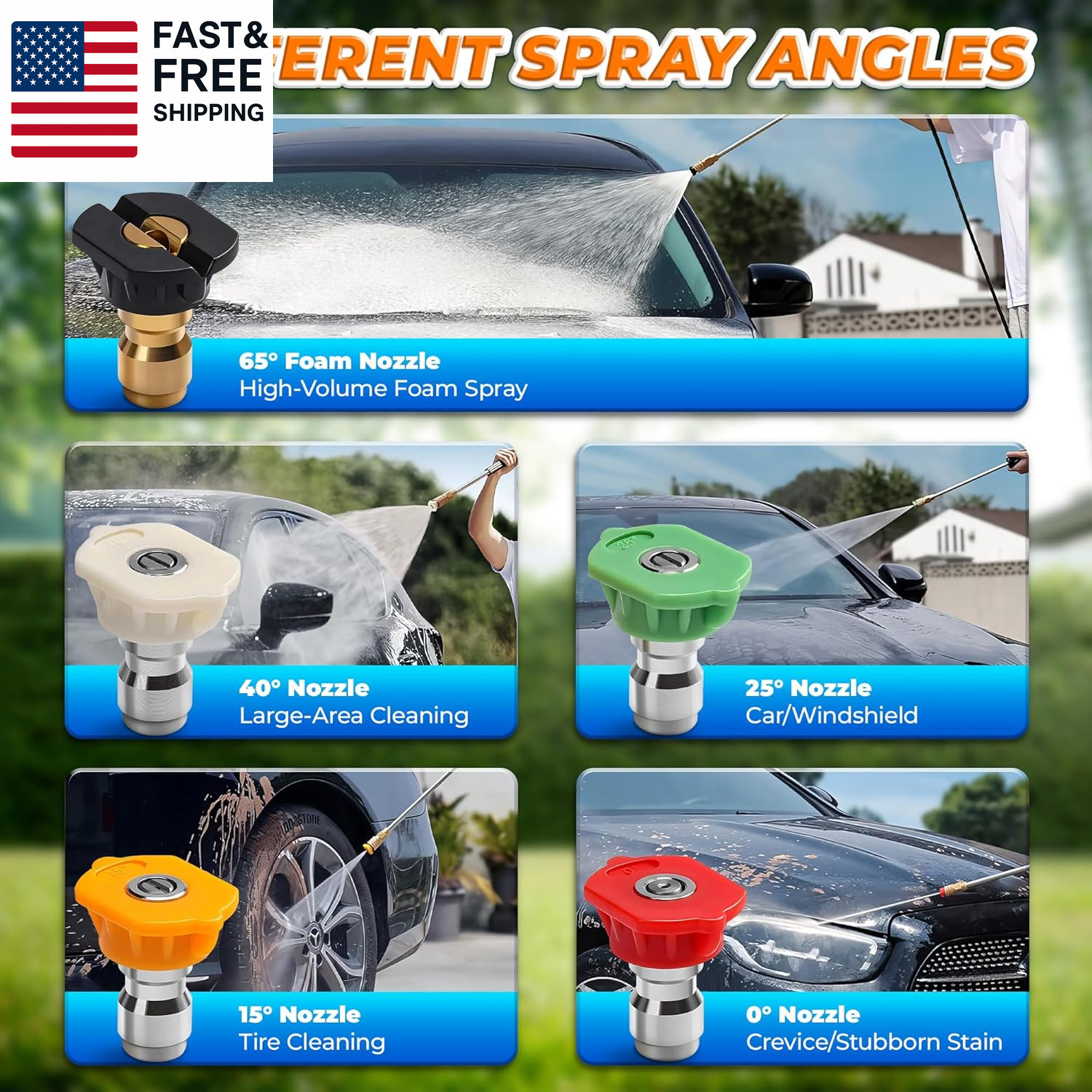 5PCS Pressure Washer Nozzle Tips – 1/4″ Quick Connect, 2700 PSI Spray Nozzles
