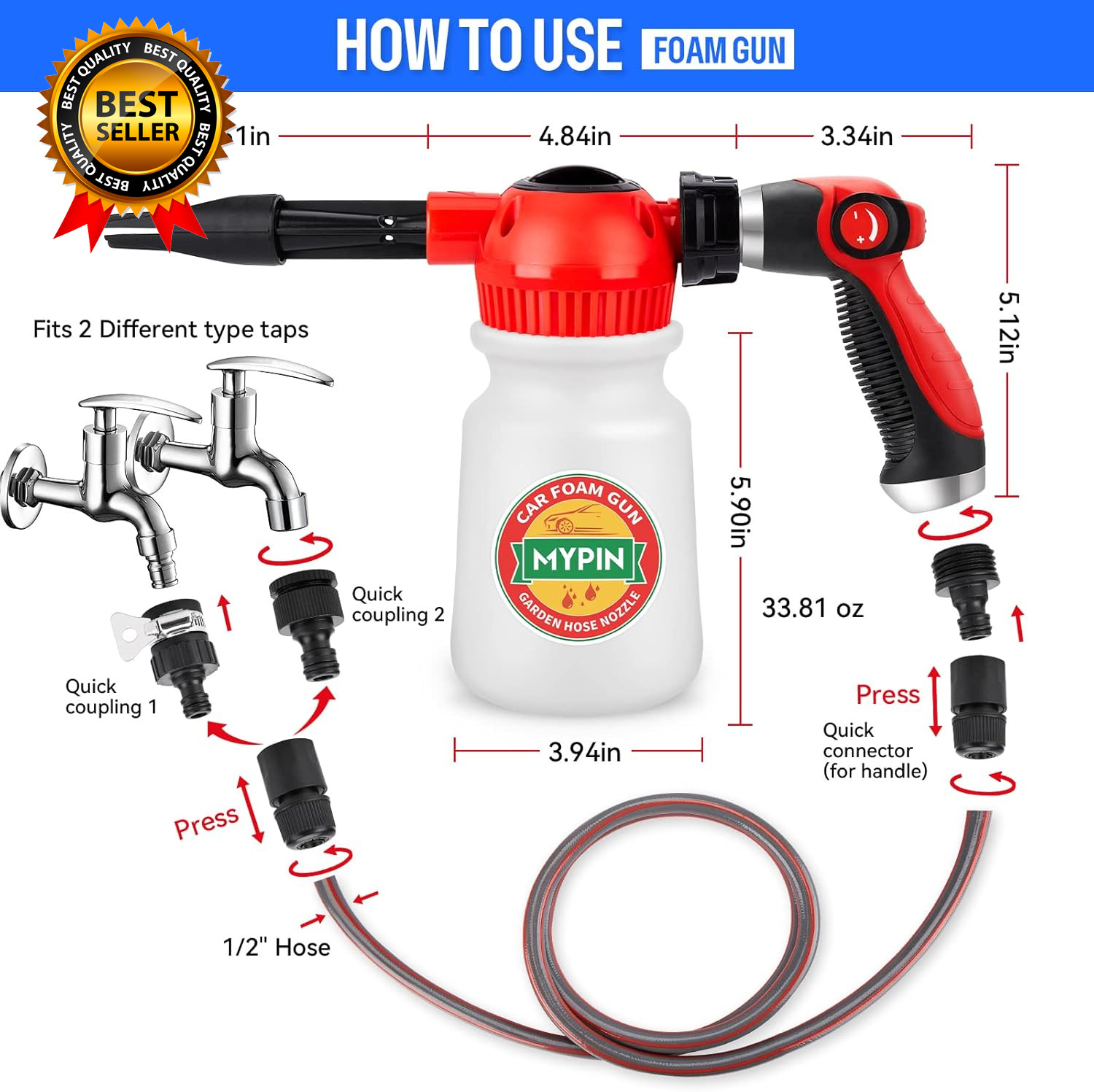 New Rotary Dial 16 in 1 Car Wash Foam Foam Cannon Adjustable Hose Wash Sprayer