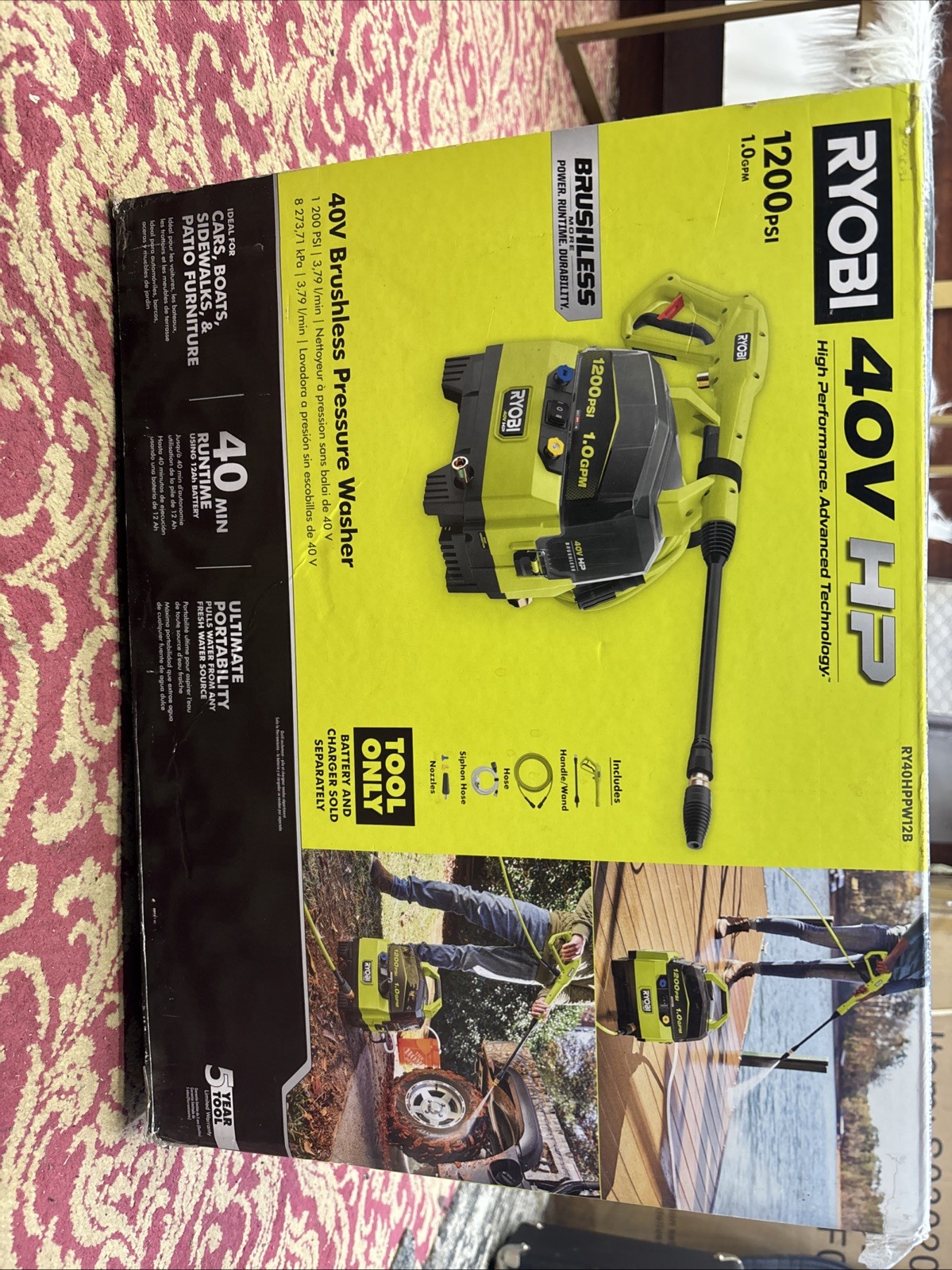 Ryobi 40V HP Brushless Pressure Washer 1,200PSI 1.0GPM