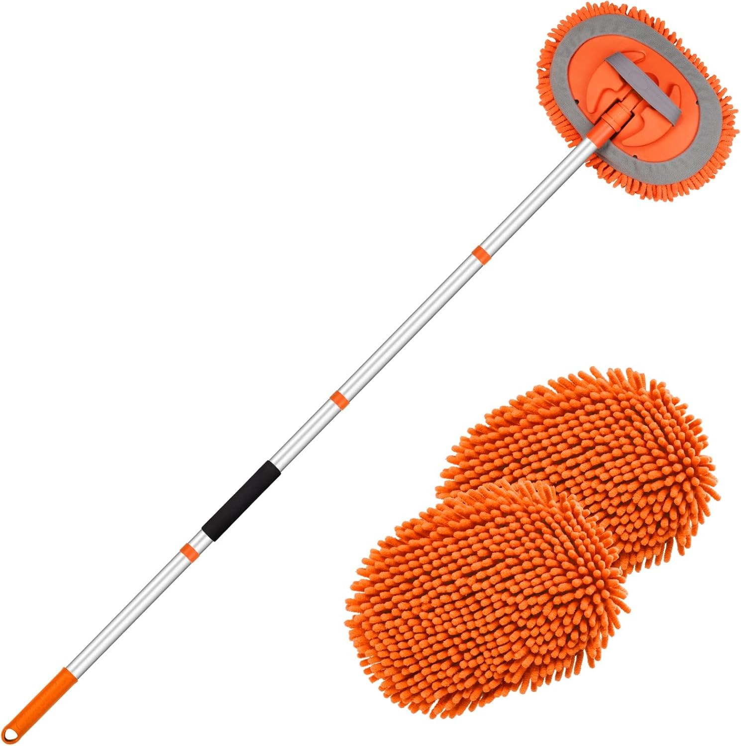 Ordenado 62″ Car Wash Brush Kit Mitt Mop Sponge with Long Handle D-orange