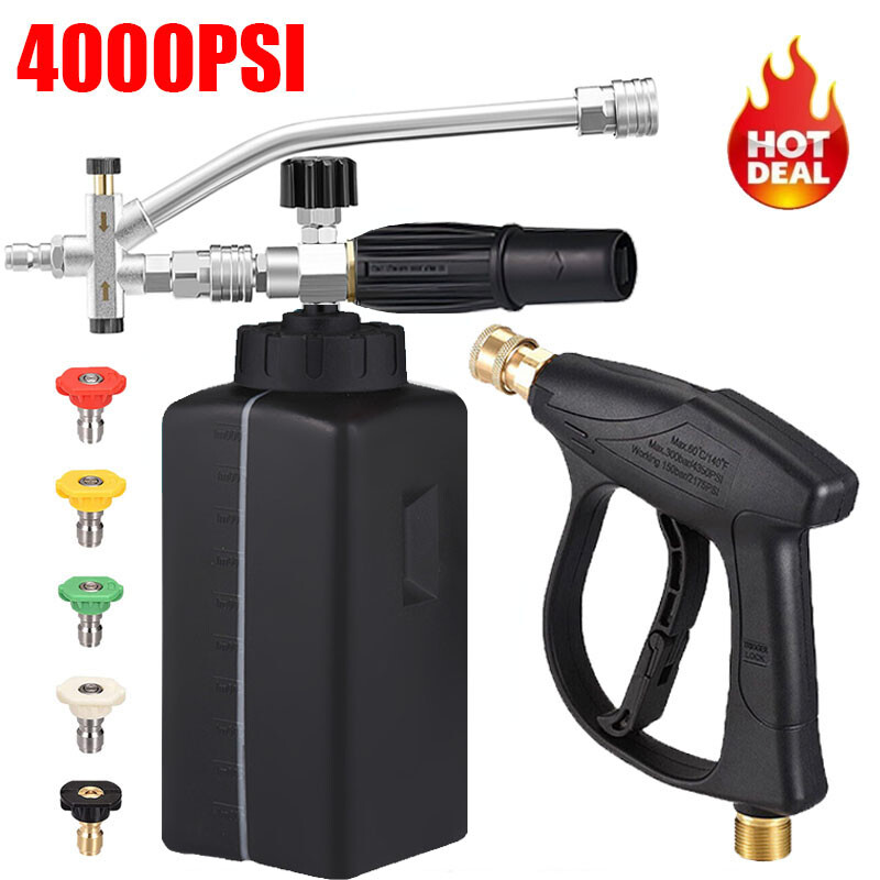 4000PSI 1/4″ Snow Foam Pressure Washer Gun Car Cleaning Soap Lance Cannon Bottle