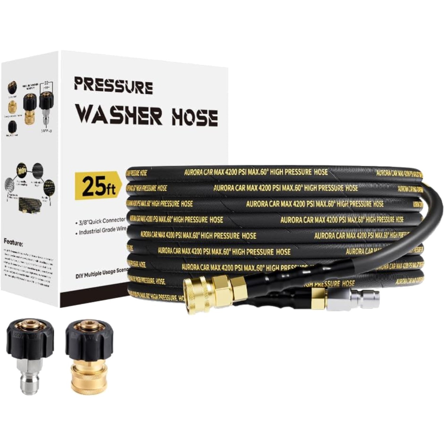 25FT Kink Resistant Pressure Washer Hose – 4200 PSI with 3/8 Quick Connect