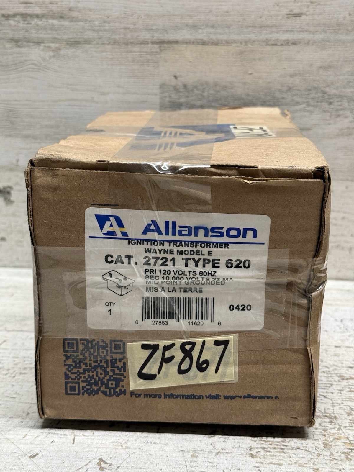 Allanson Burner Transformer 2721 – 620, Wayne Model E, 120V New