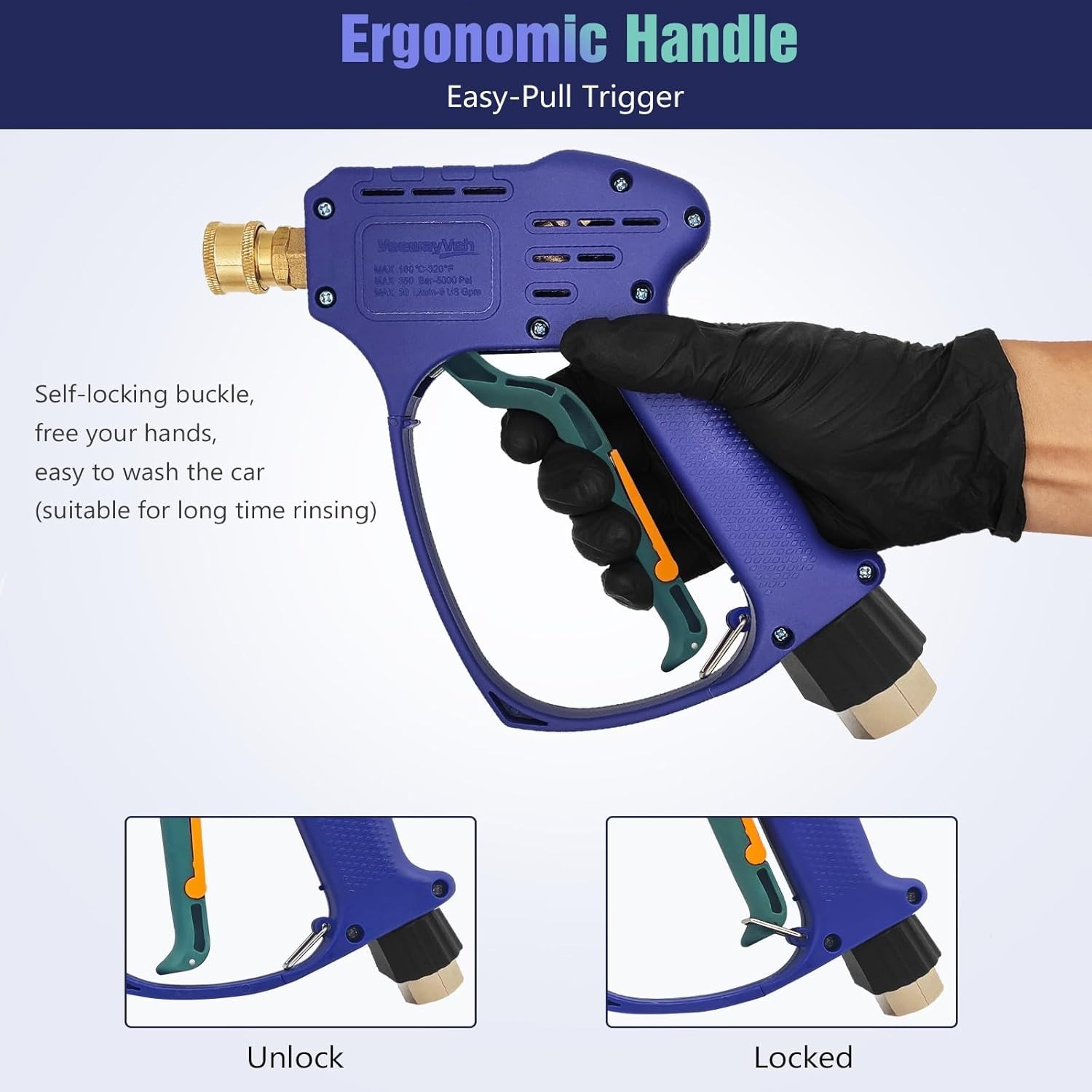 High Pressure Washer Gun with Swivel 3/8″ Quick Connect and M22 14mm / 15mm Fitt