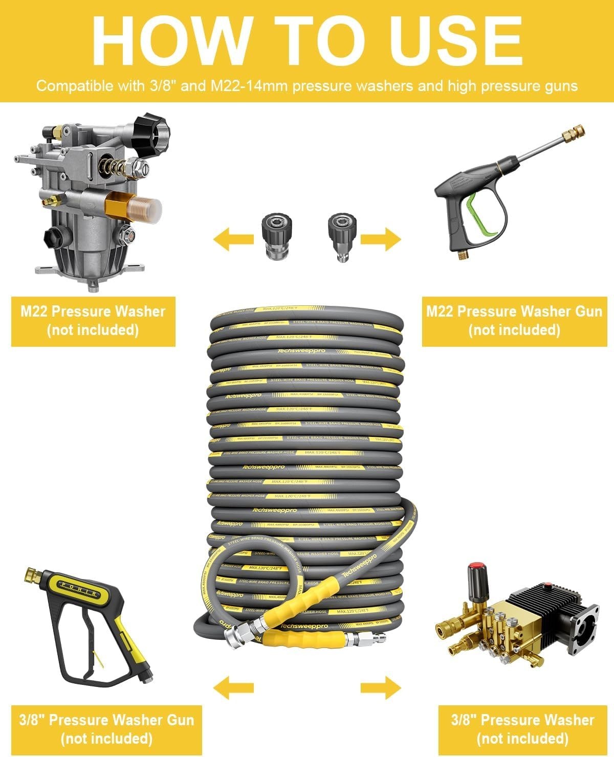 4800PSI Pressure Washer Hose 50FT with 3/8″ Swivel Quick Connect for Cold/Hot Wa