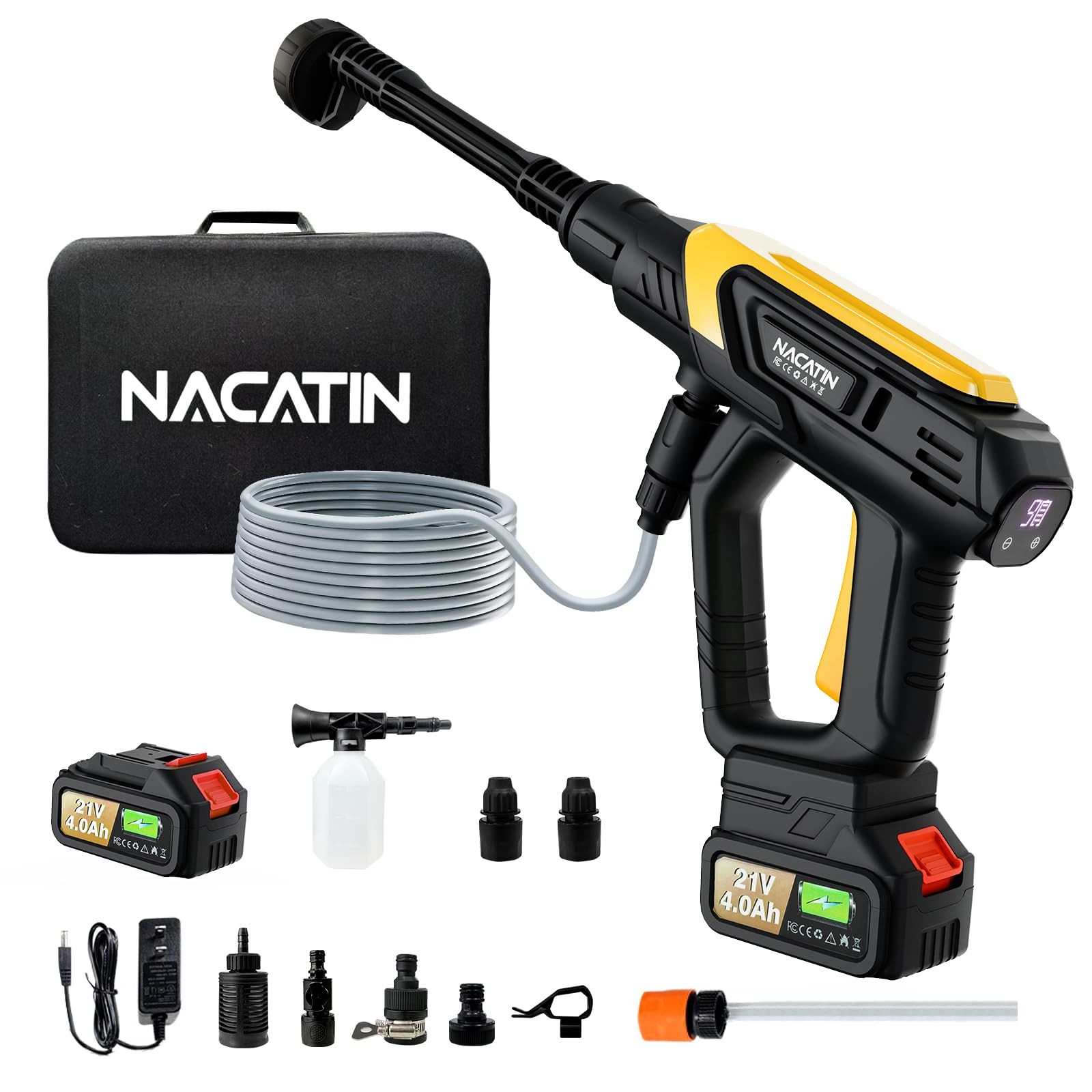 1000PSI Cordless Pressure Washer, 21V 4.0Ah Battery-Powered Brushless Motor P…