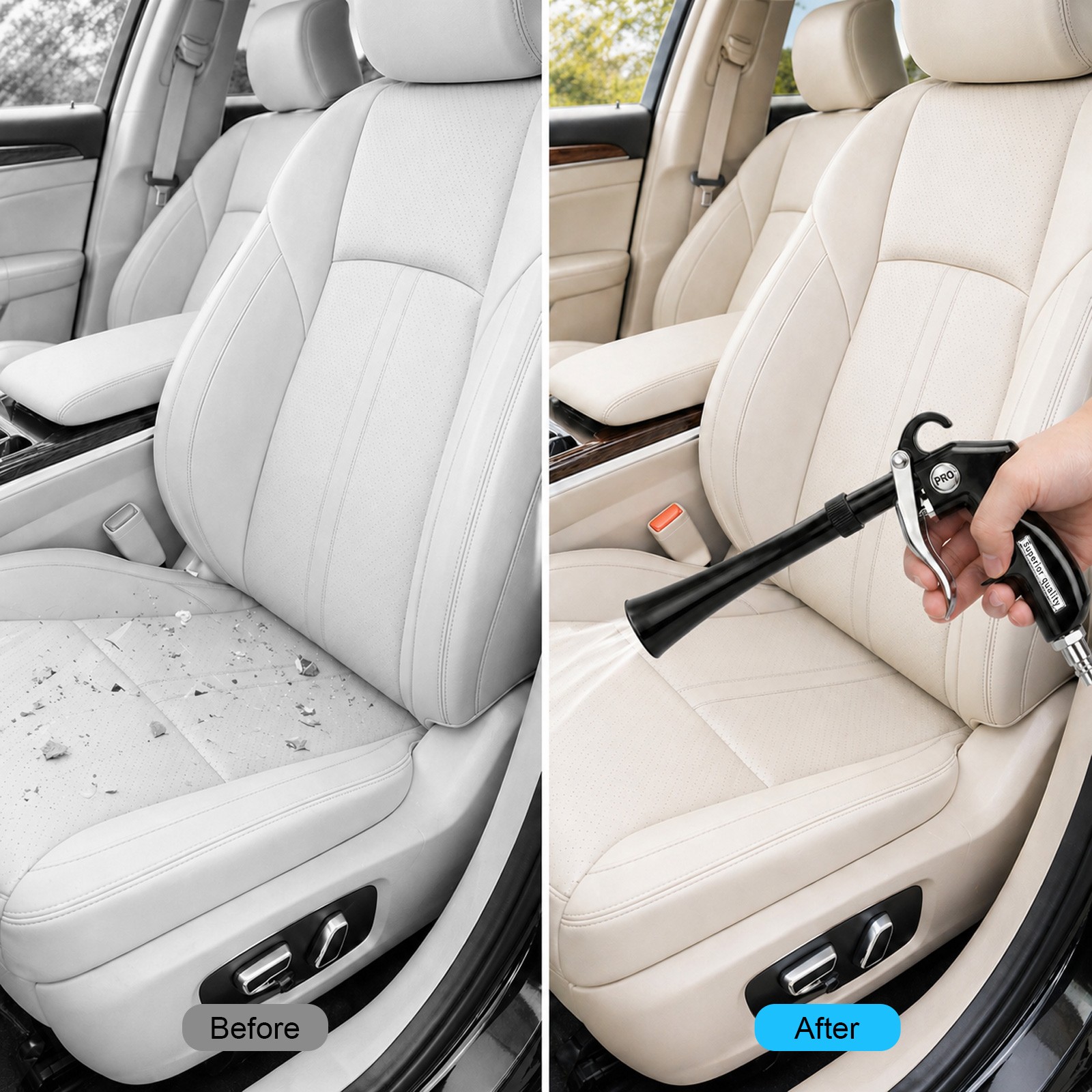 Air Blow Gun Auto Detailing High-Pressure Car Interior Cleaning Tool w/ Adapter