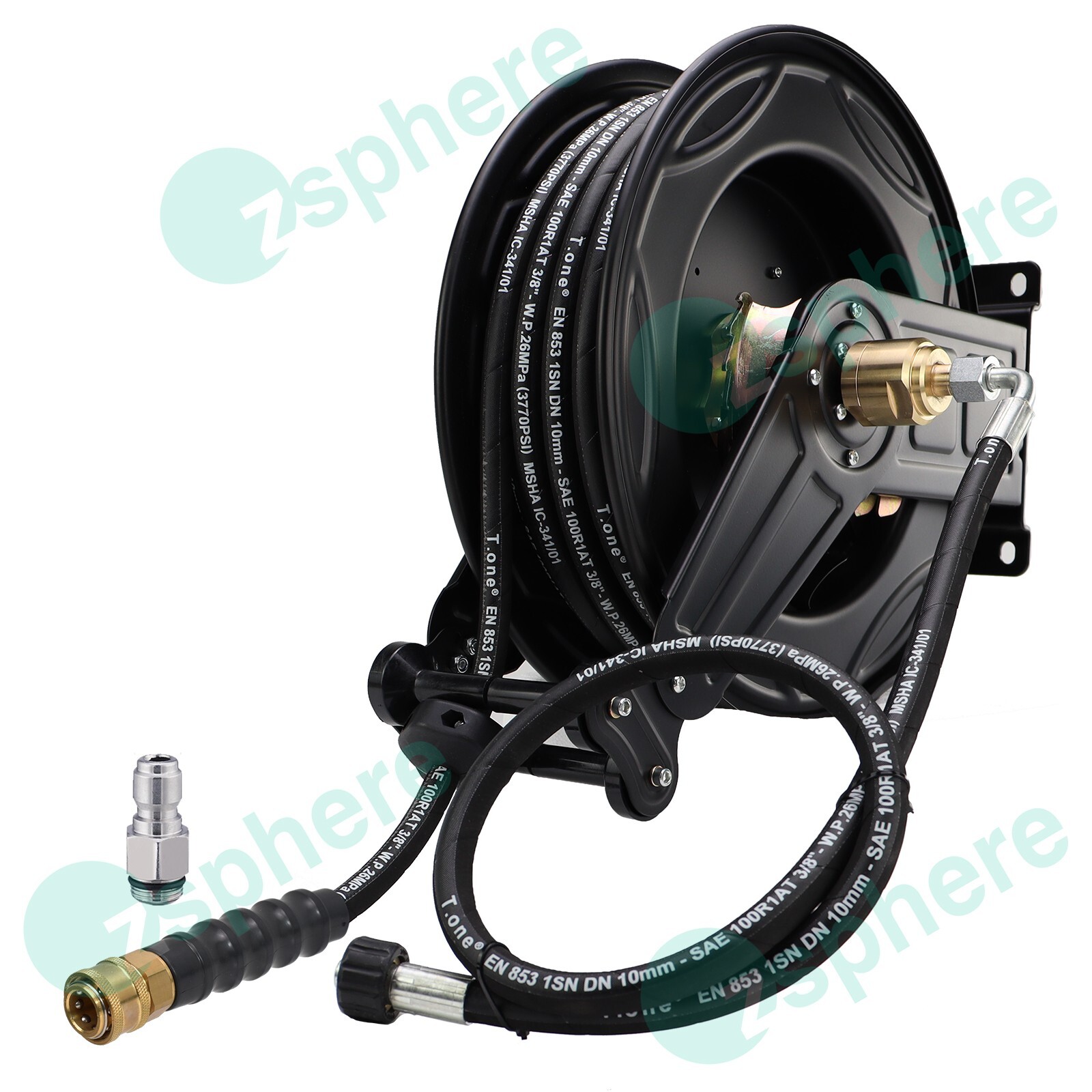 Retractable Power Pressure Washer Hose Reel 3/8″ x 50 ft, 4800PSI Hot&Cold Water