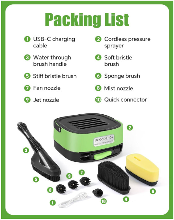 LB05 Pro Cordless Pressure Sprayer/Washer with Foldable 3.2gal Water Tank, Auto-