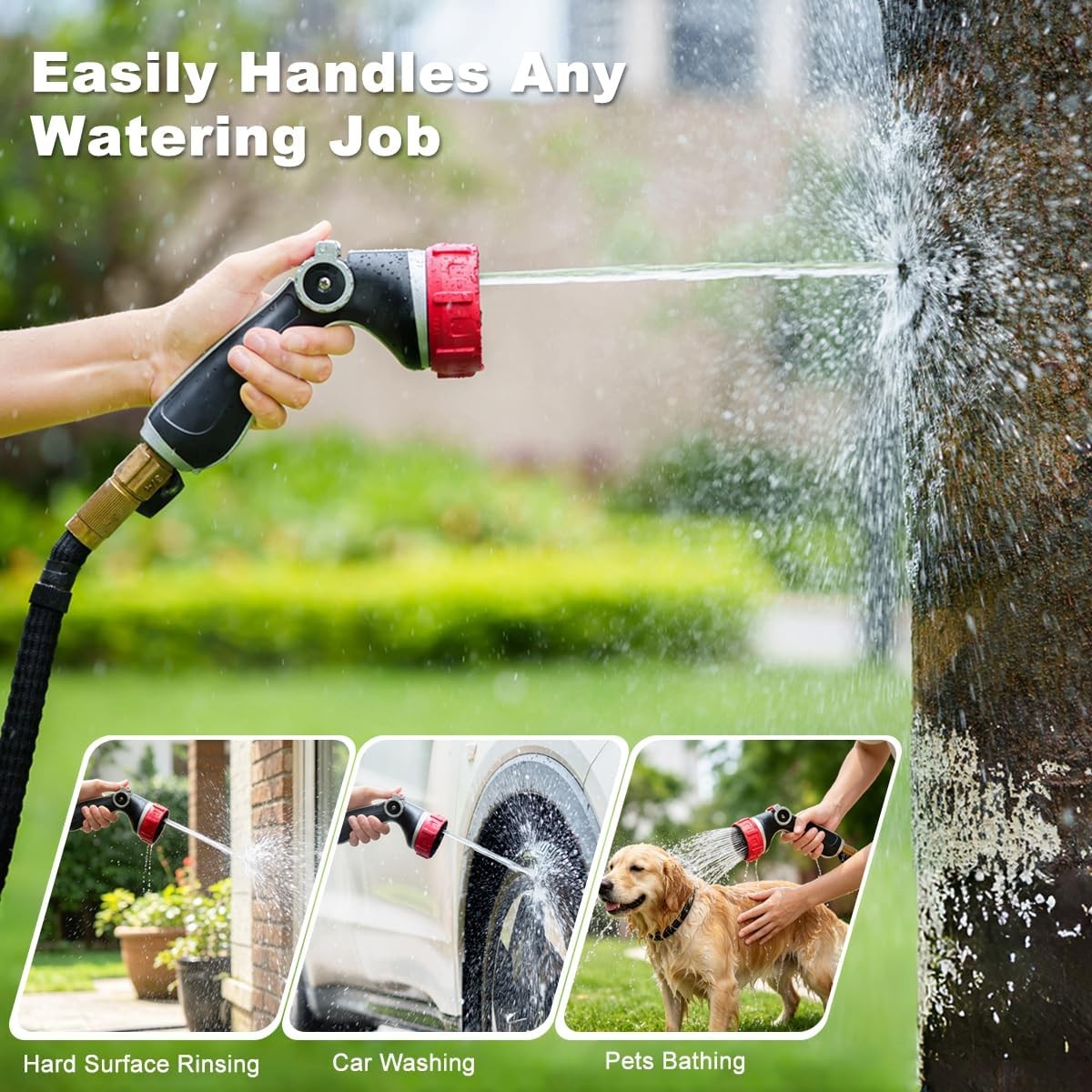 100% Metal Garden Hose Nozzle, 3 Adjustable Jet Modes, 7 Patterns