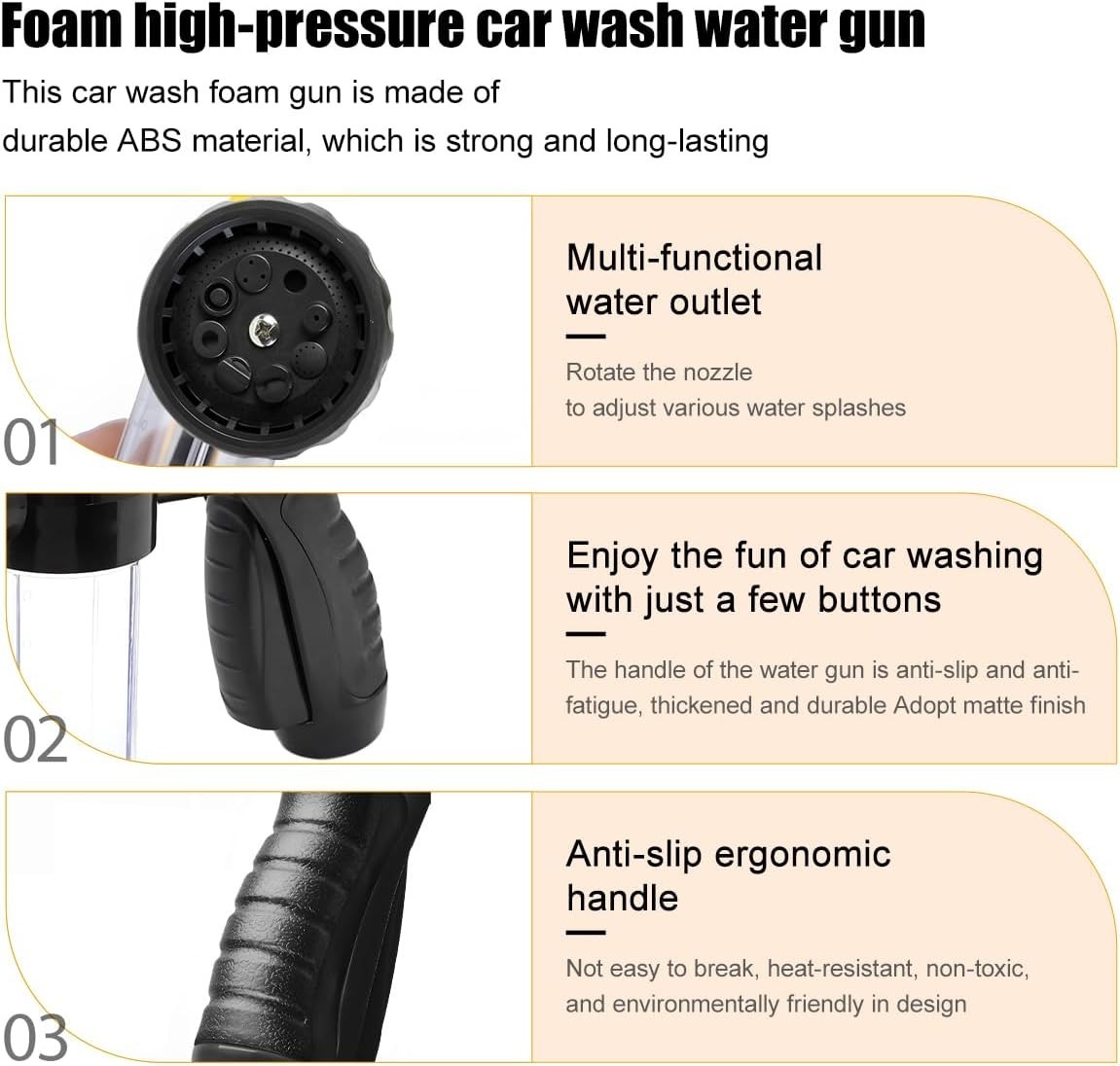 High-Pressure Car Wash Foam Gun with 8 Nozzle Modes