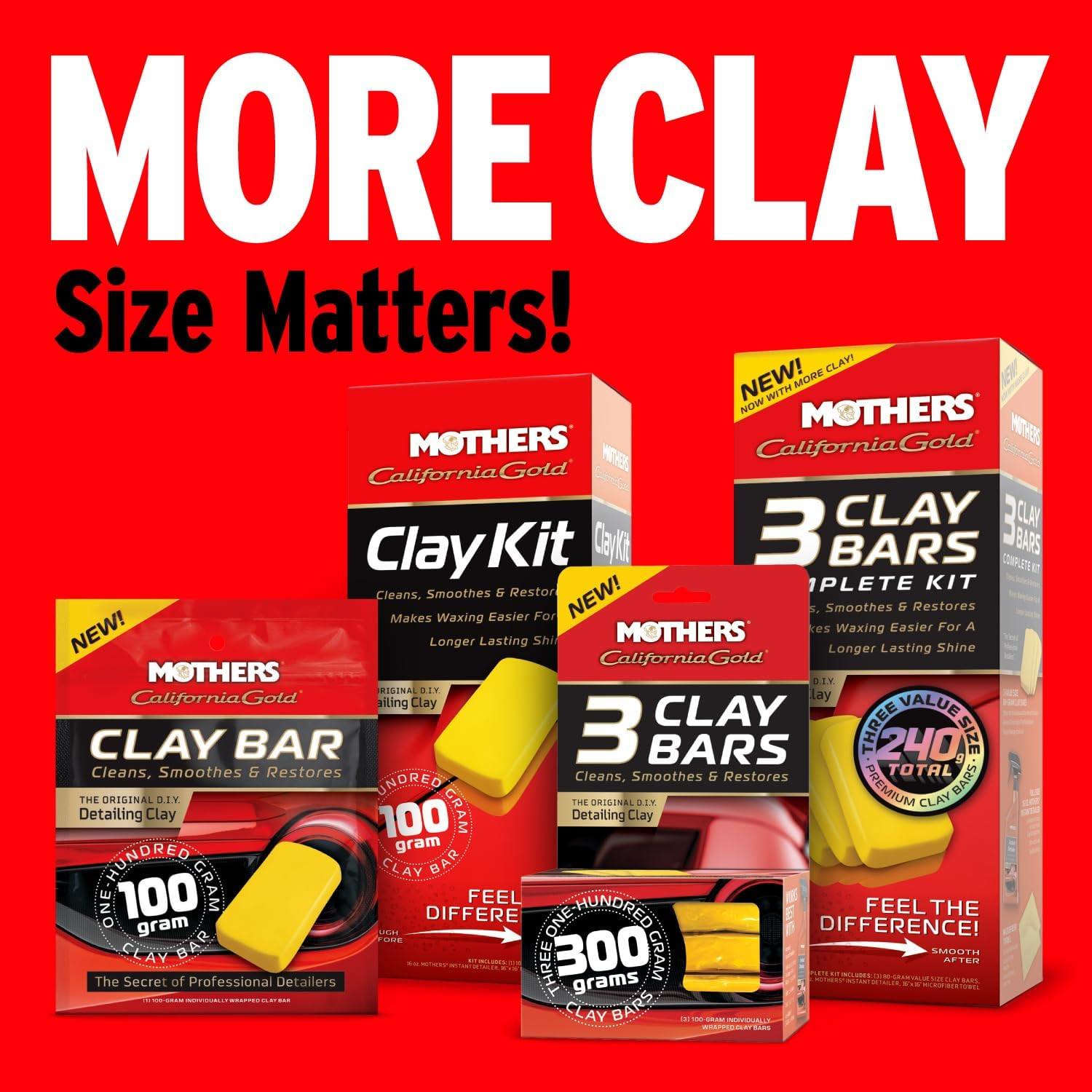California Gold 3 Clay Bars, 3 100-Gram — Removes Overspray, Brake Dust, Bugs &