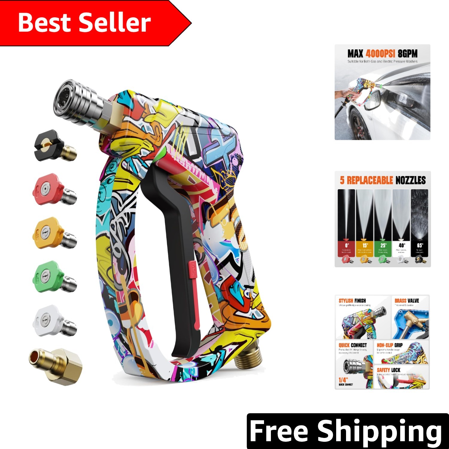 Effortless Car Washing with 4000 PSI High-Pressure Gun – Complete with 5 Nozzles