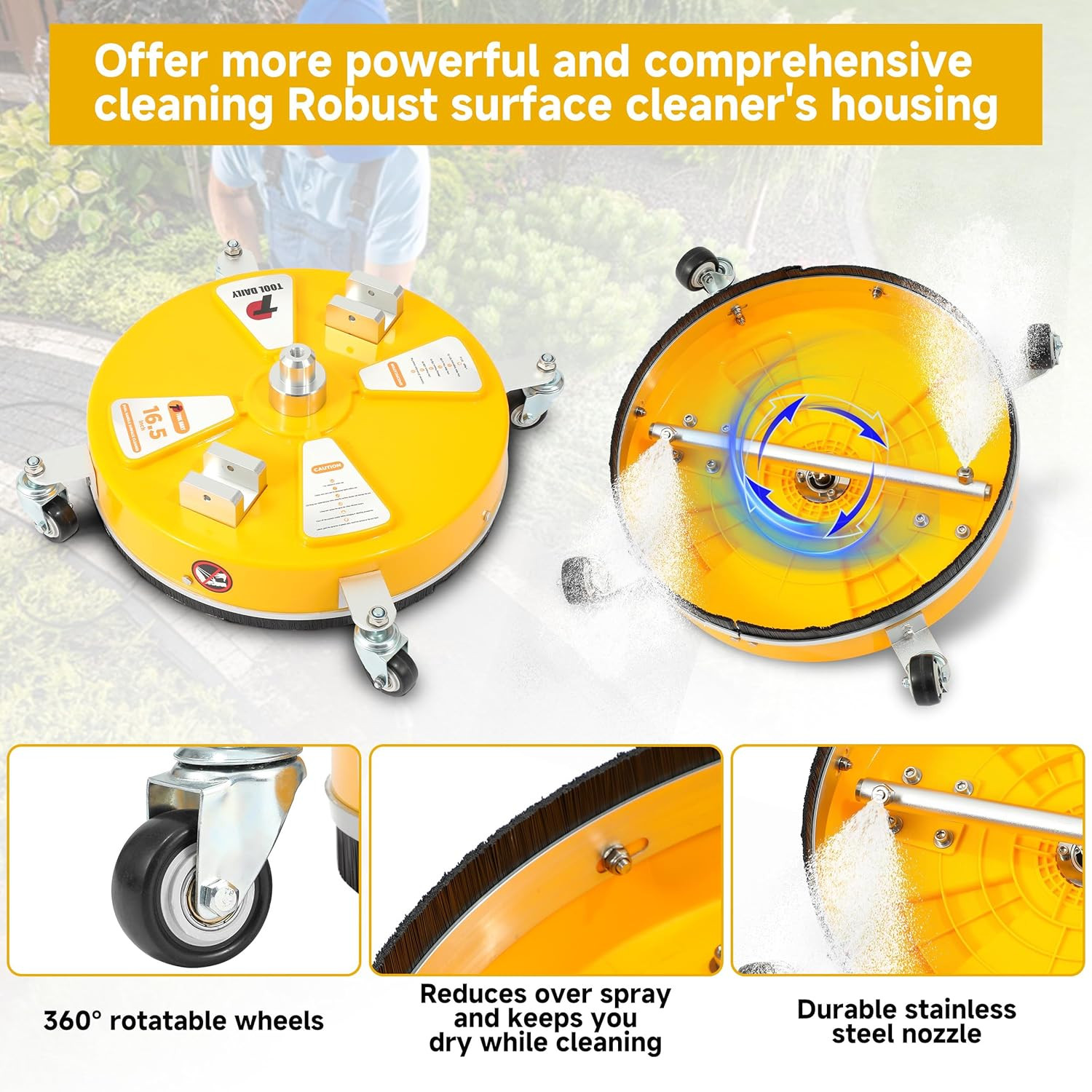 16.5” Pressure Washer Surface Cleaner with Dual Handle, Surface Cleaner for Pres