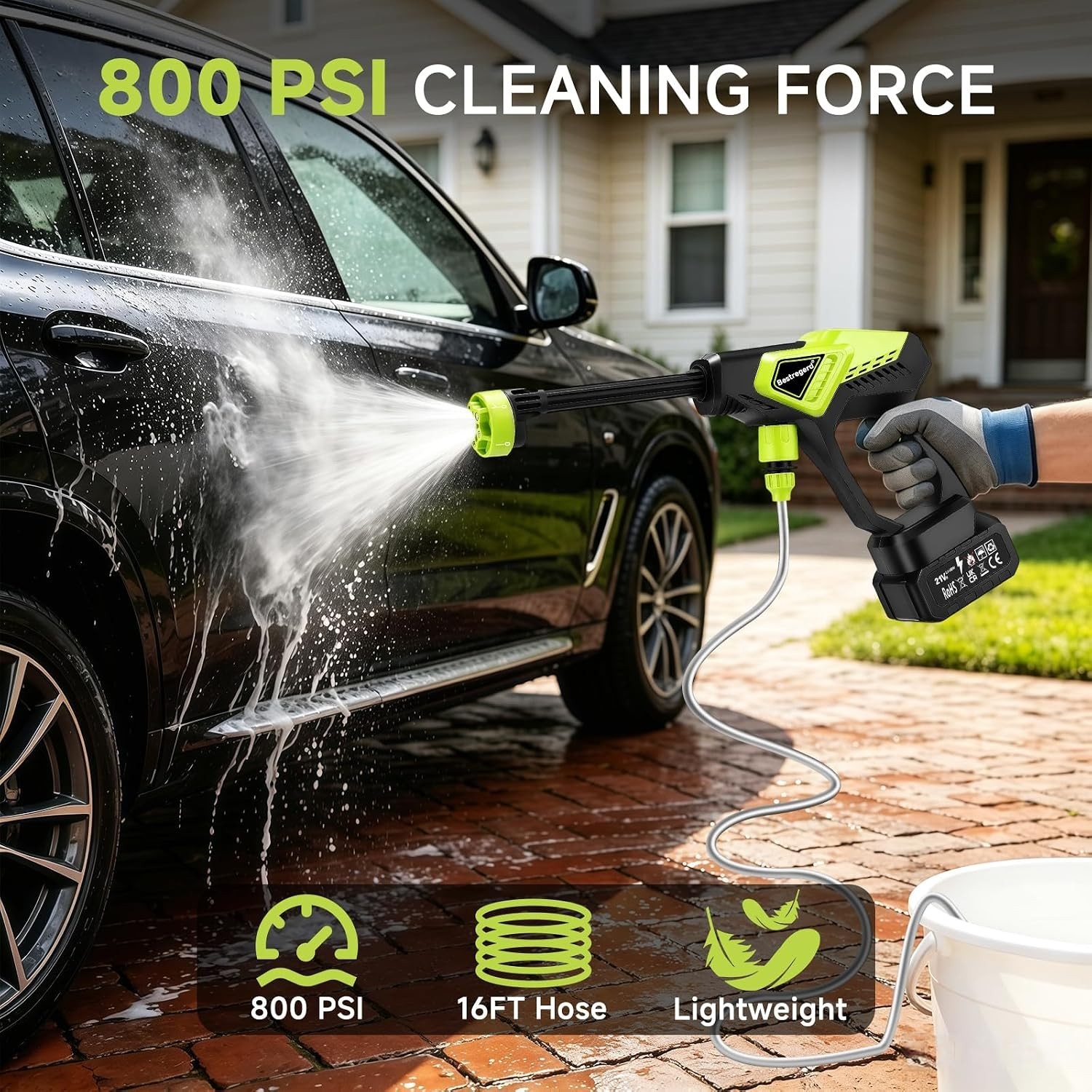 Cordless Portable Washer Battery Operated, 800 PSI Portable Handheld Washer 16ft