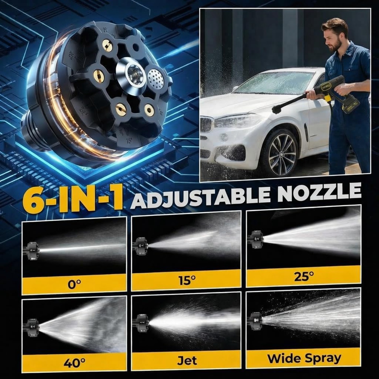 20V 500PSI 2.5GPM Cordless Cold Water Power Cleaner w/ 6-in-1 Nozzle & 26FT Hose