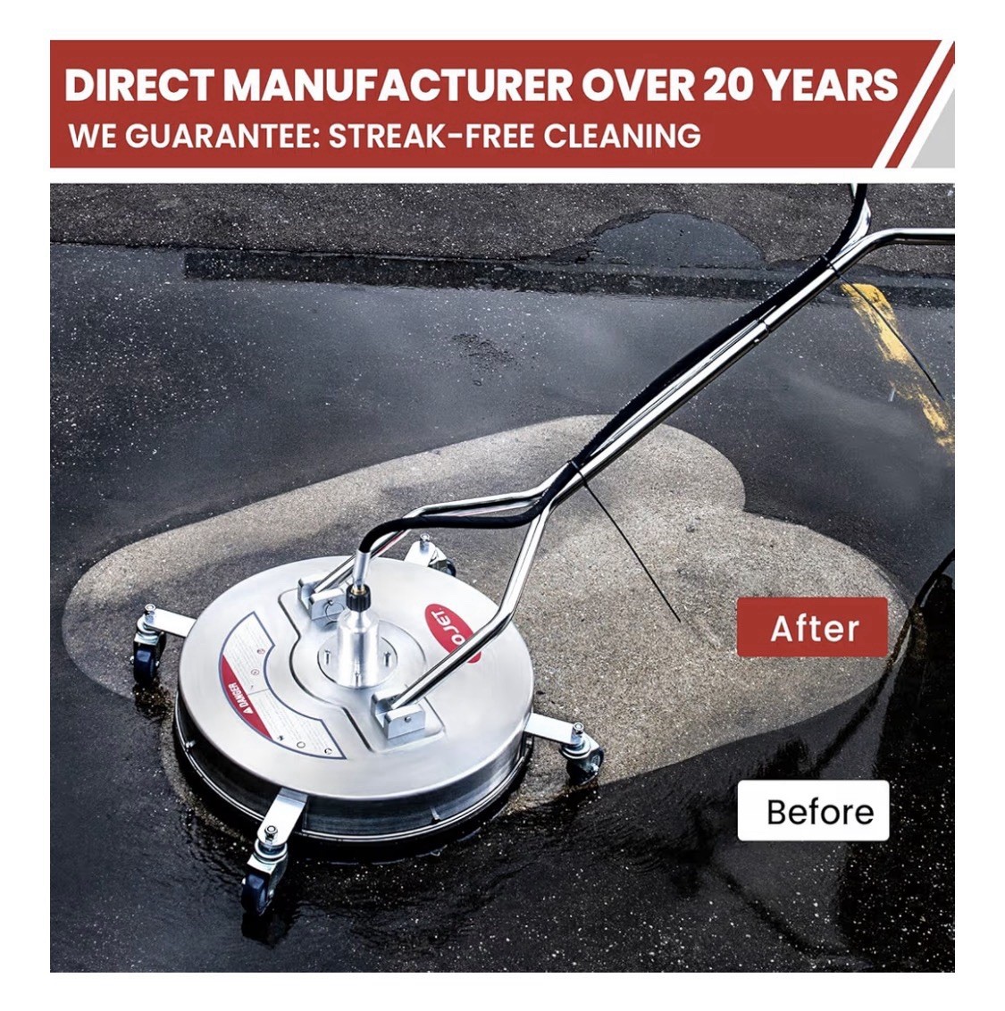 20″ Pressure Washer Surface Cleaner with 4 Wheels&Dual Handles, 4500PSI Stainles