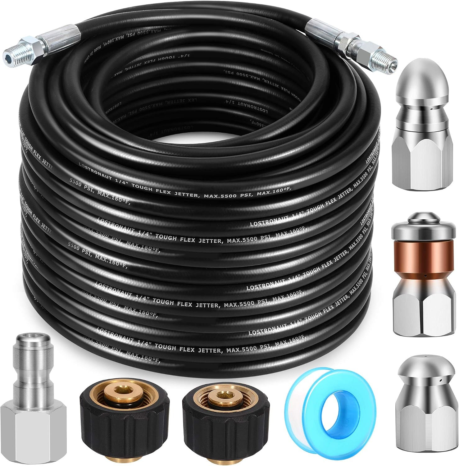 Sewer Jetter Kit – Drain Cleaner Tool Clog Remover Kit Includes Tough Flex Press
