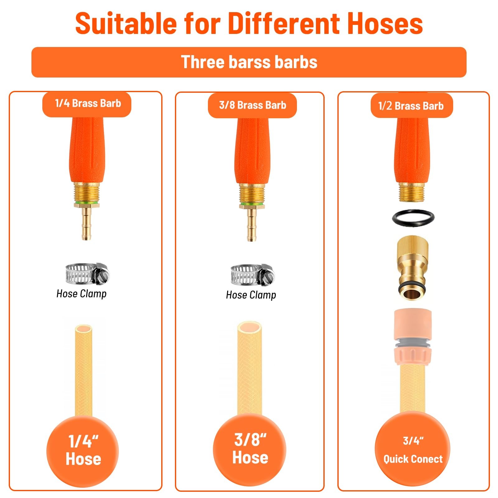 44 Inch Spray Wand, Brass 1/4″ & 3/8″ Barb Match Sprayer 44 inches, Orange