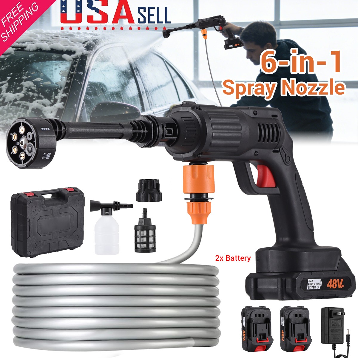 Portable Cordless Electric High Pressure Water Spray Gun Car Washer Cleaner Tool