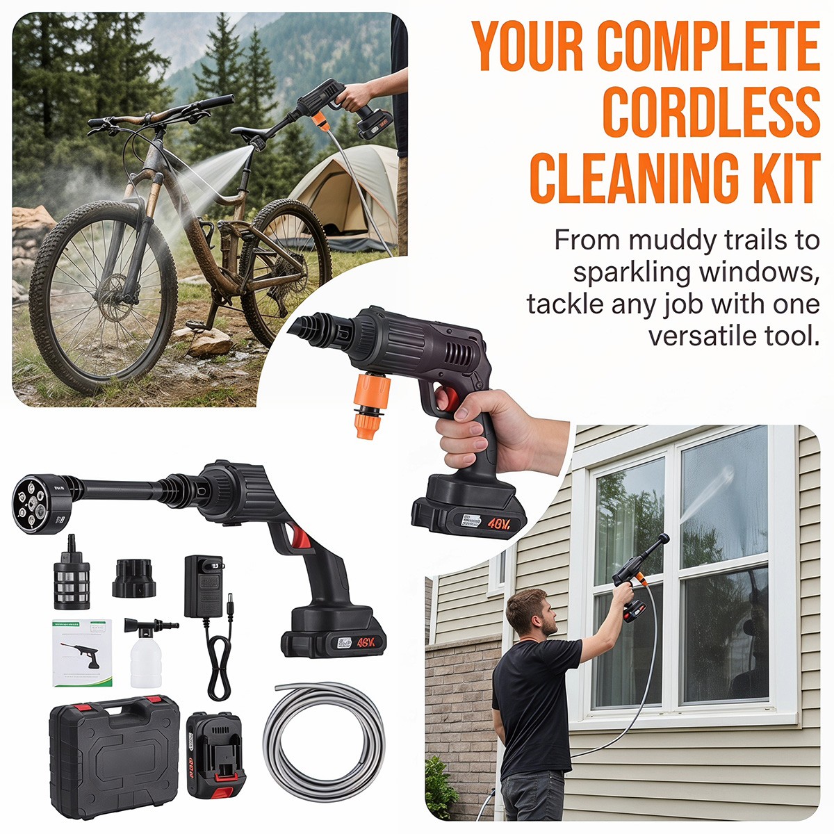 Cordless Electric High Pressure Water Spray Car Gun Portable Washer Clean Tool