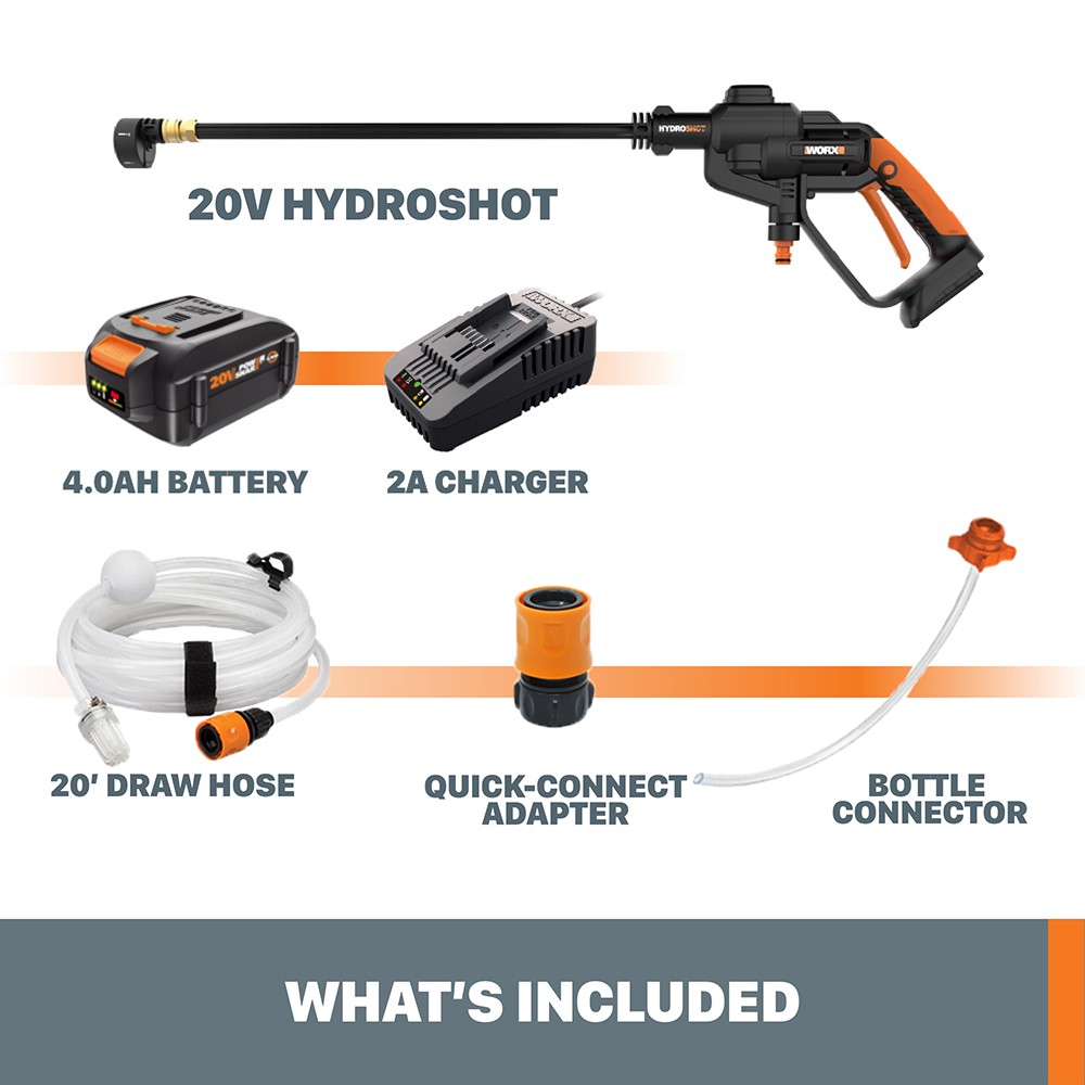 WG620 WORX 20V Power Share 4.0Ah Hydroshot Portable Power Cleaner (320 PSI)