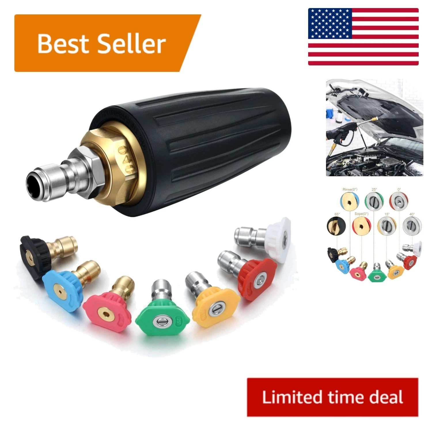 Efficient 4000 PSI Turbo Nozzle with 7 Customizable Spray Tips for All Surfaces