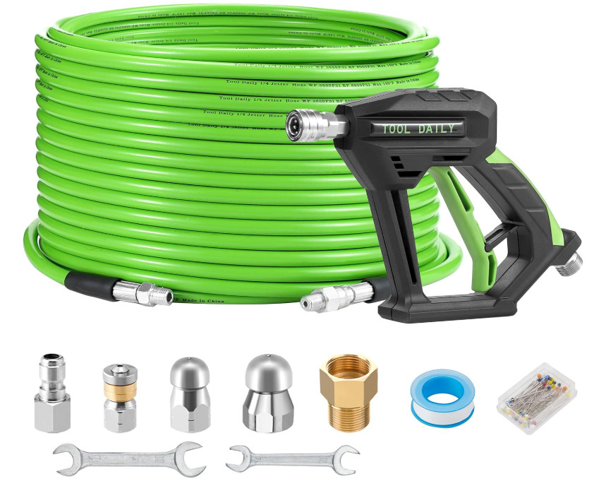 Sewer Jetter Kit for Pressure Washer 100 FT, Drain Cleaner Hose 1/4 Inch NPT,360