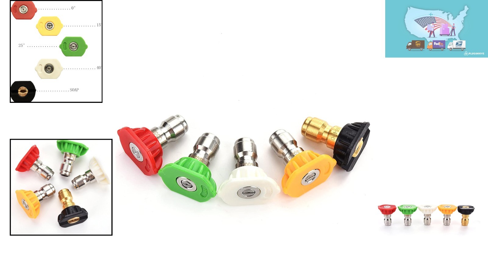 Durable Stainless Steel Pressure Washer Nozzle Tips – 5 Pk with Multiple Angles