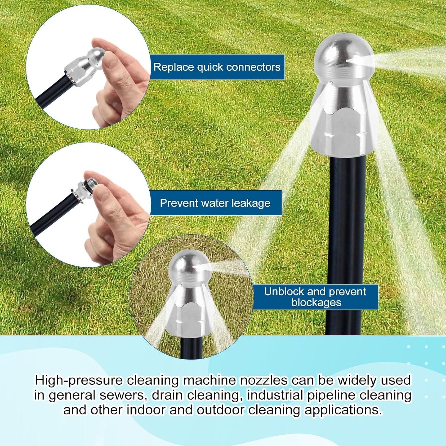 8pcs Sewer Jetter Nozzle Kit with 1/4″ NPT Quick Connectors & Tape, Stainless…