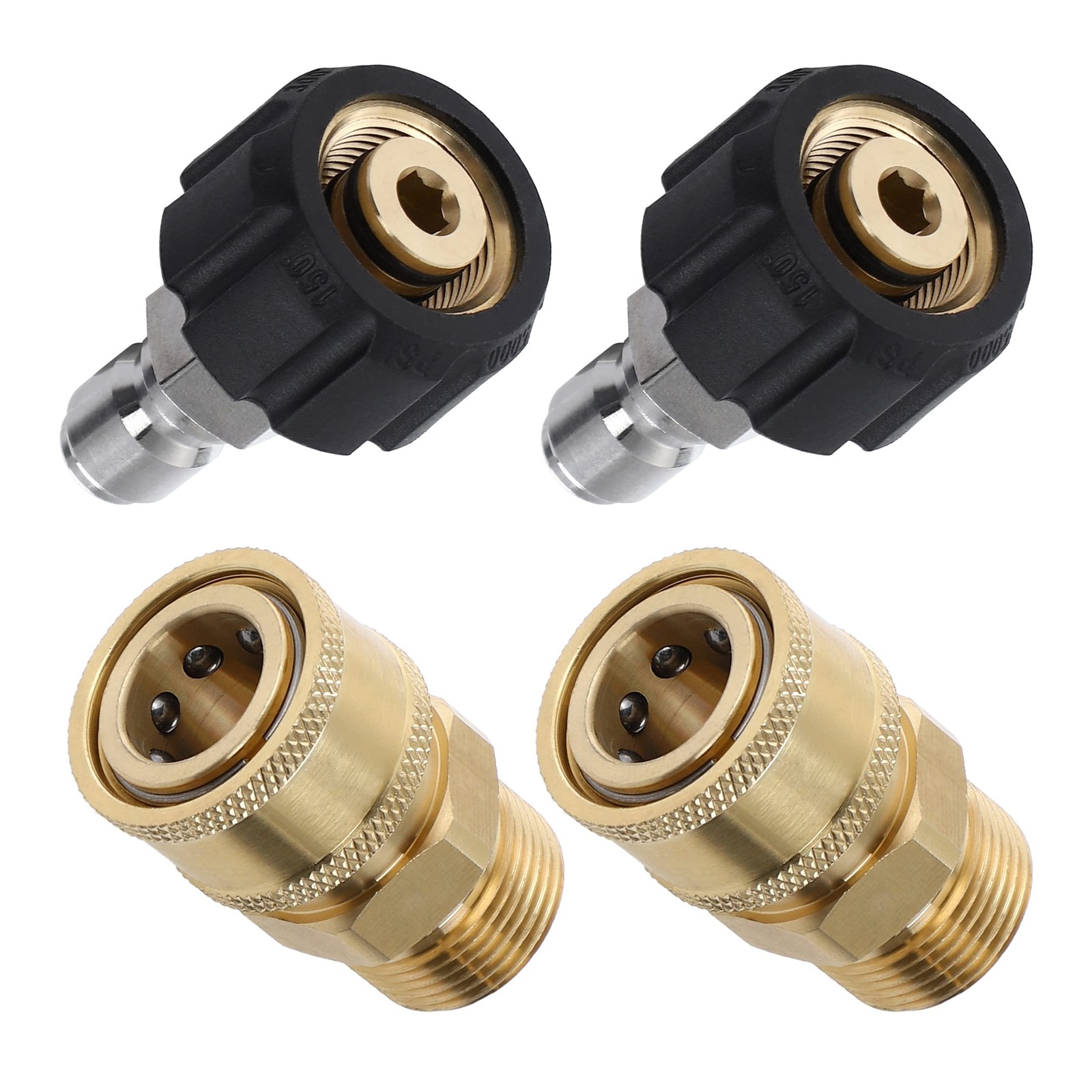 4 PCS Pressure Washer Adapter Set M22 15mm Female to M22 Male Kit 5000 PSI